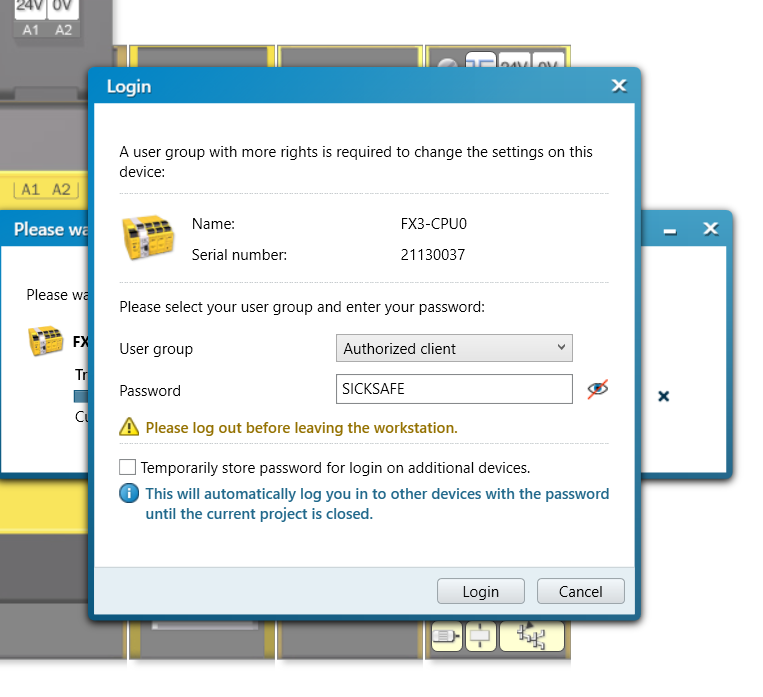 Login dialog for authorization